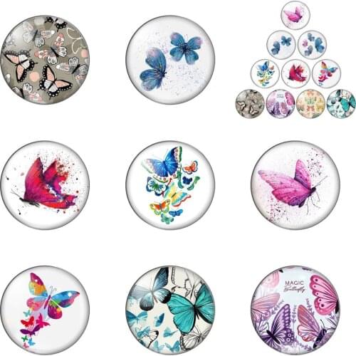 Beautiful Butterfly Dancing Flying Round Photo Glass Cabochon Demo Flat Back Making Findings Handmade DIY Accessories