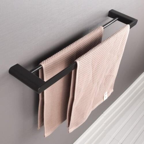 LuoDe Bathroom Accessories Matte Black Square 304 Stainless Steel Towel Rack Wall Mounted Rail Bar 2