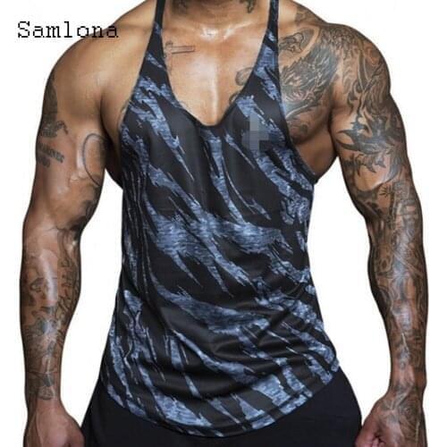 Samlona Plus Size Men Tank Top Gym Sports Fashion Tie Dry Stripes Vest Clothing 2021 Summer Casual Pullovers Sleeveless Shirt