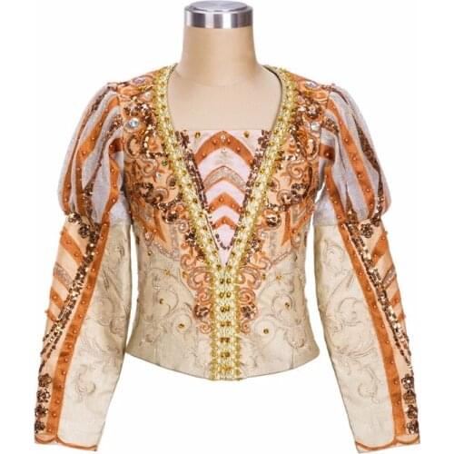 Male Prince Professional Ballet Tunic Rhinestones Golden Mens Ballet Jacket Stage Performance Boys Ballet Outfit Custom Made