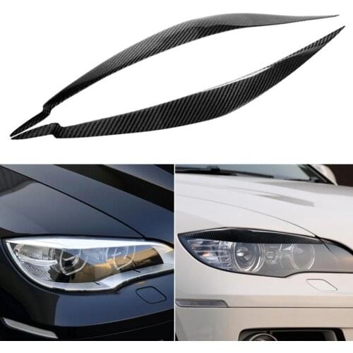 2Pcs Carbon Fiber Car Headlight Eyebrow Eyelid Trim for BMW E71 X6 2008-2014 Covers Accessories Car Styling Tuning