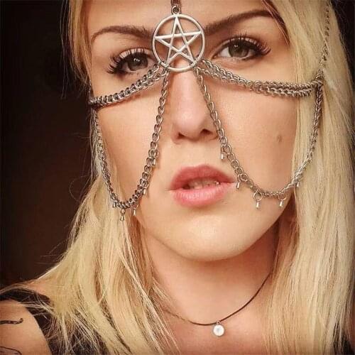 2021 new punk jewelry veil mask handmade metal chain mask Prom Dress headdress mask mesh party show wholesale