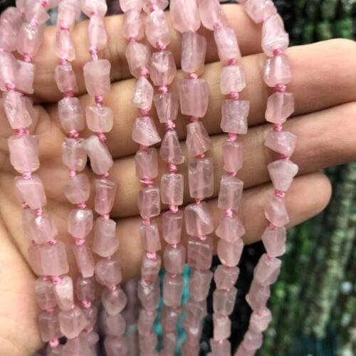 Wholesale 3strings 15.5" Natural Rose Pink Quartz Stone Raw Chip Nugget Beads,8x10mm Stone Nugget Gem Jewelry Making Beads