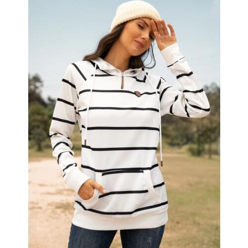 Fall 2021 Trendy Women Hoodie ZIp Up Pullovers Y2k Tops Long Sleeve Striped Hood Female Casual Streetwear Sweatshirts Drawstring