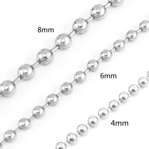 100% Stainless Steel Round Bead Choker Necklace For Women 4mm/6mm/8mm Metal Round Bead Chain Necklace