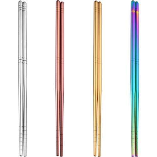50 Pairs Reusable Chopsticks Stainless Steel Chop Sticks Tableware Dishware Gold & Silver & Rose Gold & Rainbow Wholesale X2