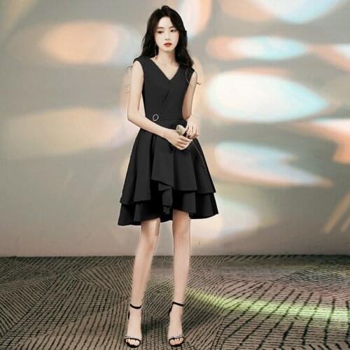 Special Occasion Dresses Vintage V-Neck Sleeveless Luxury Black Knee-Length A-Line Sashes Backless Elegant Women Prom Gown E1014