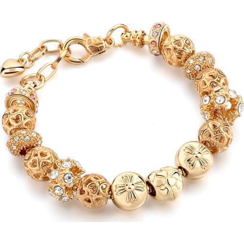 Gift !!Crystal Charm Bracelets For Women Gold Color Beads Bracelets & Bangles Pulseria DIY Fashion Jewelry SBR170008