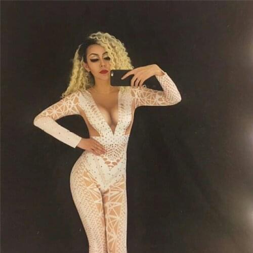 S44 Host ballroom diamonds costumes wedding stage show wears dress women jumpsuit dj outfit ds bodysuit singer wear pole dance