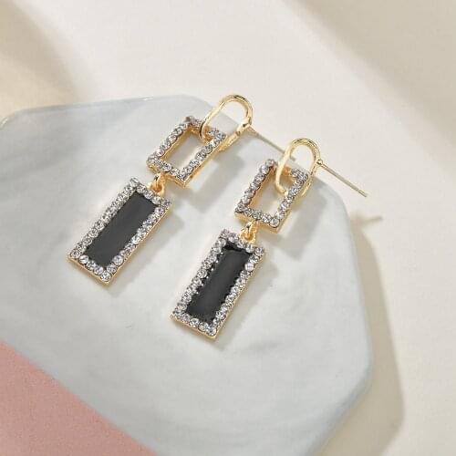 MESTILO Geometric Double Square Shiny Rhinestone Earrings for Women Fashion Korean Statement Drop Dangle Earring Lady Jewelry