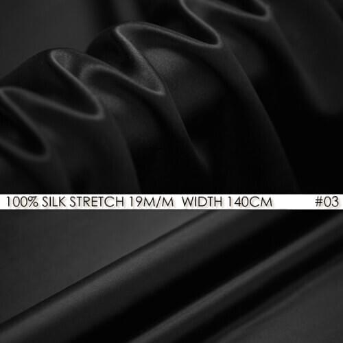 SILK STRETCH SATIN 140cm width 19momme Pure Soie Fabrics Shirts and Dresses Cloth For Sewing Direct Black NO 03