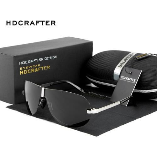 HDCRAFTER Rimless Polarized Mens Sun Glasses Cool Black Driving Sunglasses 100% UV400 Oculos de sol masculino Eyewear