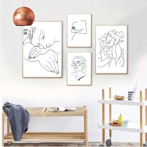 Modern Nordic Wall Art Posters Girl Minimalist Line Geometric Pictures Prints Abstract Women Canvas Painting for Living Room