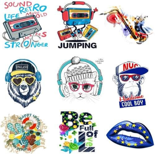 Iron on Transfer for Clothing Thermoadhesive Patches Stickers Diy Animals Hat Patche Fusible Stripes PVC Appliques for Jackets C
