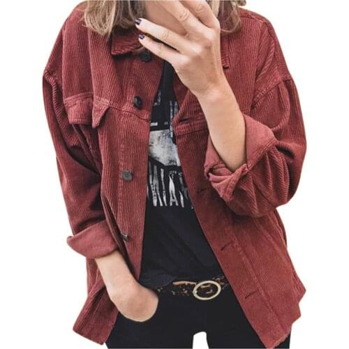 Vintage Jacket Women Loose Corduroy Shirt Transition Jacket Autumn Winter Casual Long Sleeve Streetwear Lapel Pocket Outwear