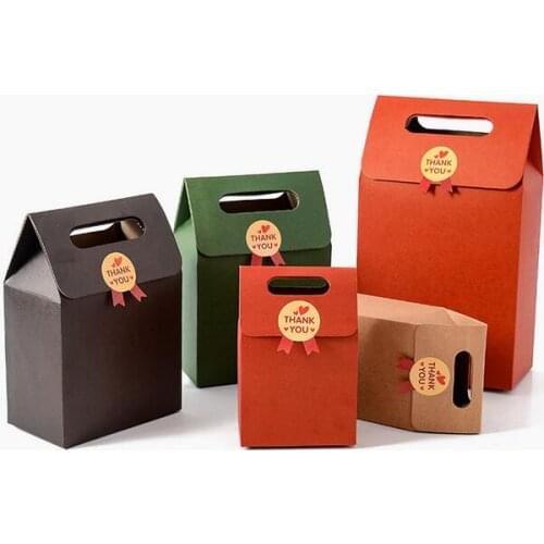 20pcs Vintage literary solid color kraft paper bag packaging bag flip gift paper bag tote bag