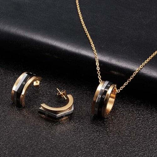 Annulus Brand Stainless Steel Men Women Charm Jewelry Sets Luxury Wedding Party Necklace and Earrings For Birthday Gift