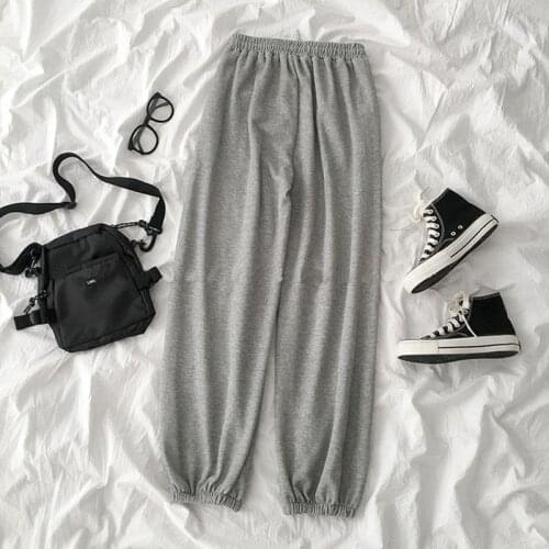 2020 Sweatpants Women Baggy Gray Sports Pants Joggers Wide Leg Oversized Streetwear High Waisted Trousers Women Drop Fast Ship