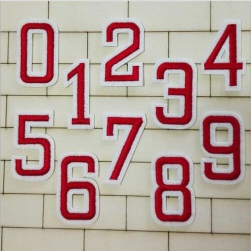 100pcs/lot 0 To 9 Red Number Embroidery Patch Pants Bag Clothing Accessories Decoration Mark Decal Appliques