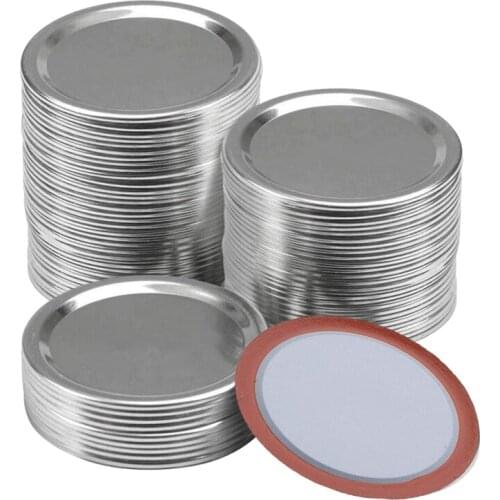 100 Pcs Regular Mouth 70MM Mason Jar Canning Lids, Reusable Leak Proof Split-Type Silver Lids with Silicone Seals Rings