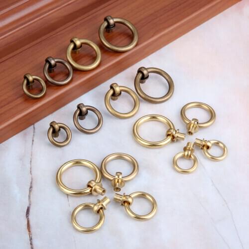 2Pcs Antique Drawer Cabinet Door Kitchen Pull Handle Knob Vintage Brass Jewelry Box Ring Knobs Furniture Hardware 20/25/30/35mm