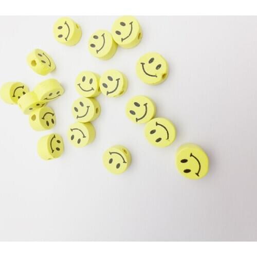 1000pcs 10mm diy yellow round wooden Smile double faced beads.smiley face for jewelry making bracelet necklace accessories 2021