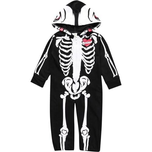 2020 Halloween Baby Boys Skeleton Rompers Hooded Zipper Cotton Full Sleeve Girls Clothes Fashion Newborn Infant Jumpsuits