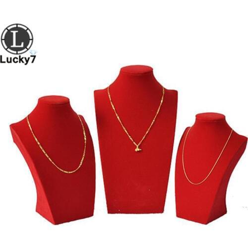 3 Size Red Velvet Mannequin Kit Wooden Rack Shelf Portrait Jewelry Necklace Pendant Display Prop Bust Stand Holder For Necklace