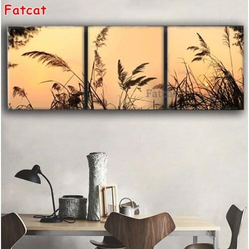 3pcs,Diamond Embroidery Sunset Wheat Field Landscape,5d Full Square Round Diamond Painting,Mosaic Rhinestones Gift PP2369