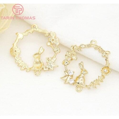 4PCS 29x32MM 24K Gold Color Brass with Zircon Garland with Rabbit Charms Pendants High Quality Diy Jewelry Findings Accessories