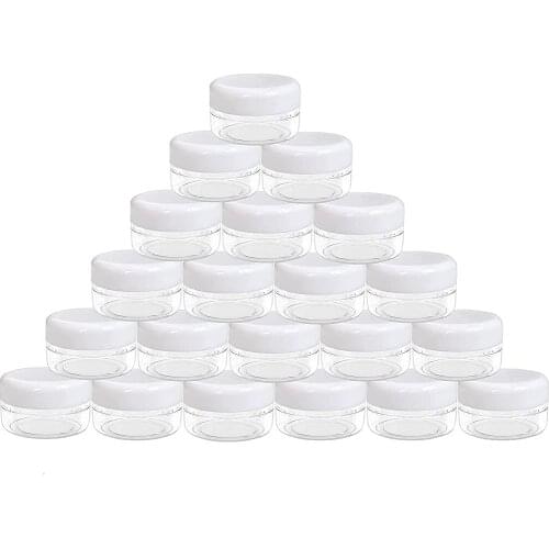 40pcs 10g Refillable Plastic Cosmetic Clear Container jars with Screw-on White Lids for Travel Storage Cream Packaging