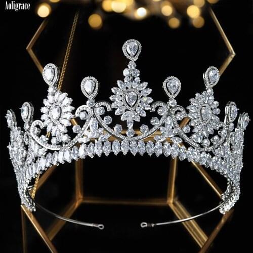 5A level Full Cubic Zirconia CZ Wedding Bridal Tall Tiaras Zircon Crowns Birthday Pageant Hair Accessories Princess Headpiece