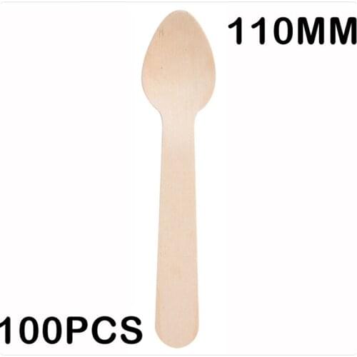 Promotion - Party Wedding Supplies 110mm Disposable Tableware Wood Coffee Tea Stirrer/Ice Cream Spoon, 100/Pack