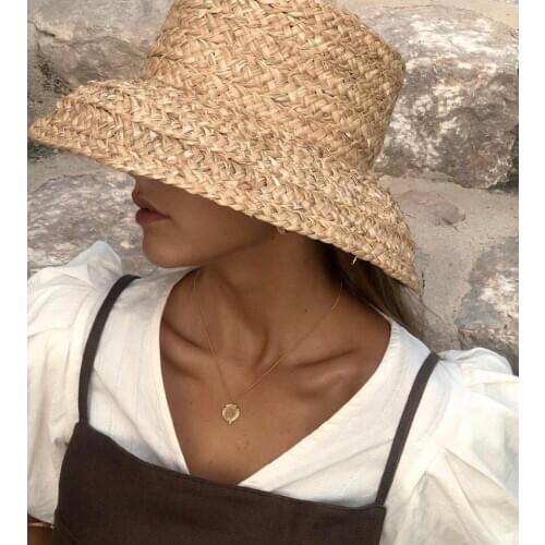 Americans retro flat-topped drooping hat eaves hand-woven Lafite Straw Hat Ladies outdoor sunshade sunscreen beach straw hat