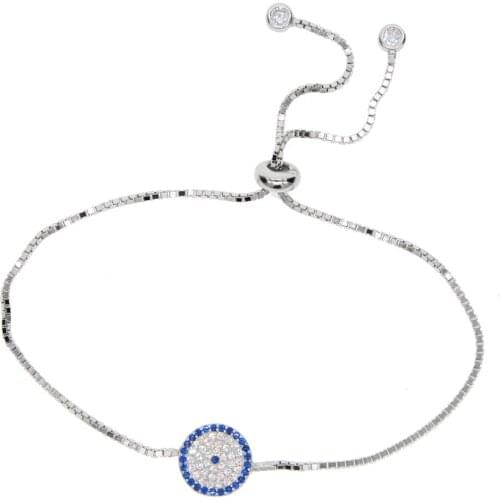 Real 925 silver Round CZ Eye Charm Bracelet silver Color Slider Chain Bracelets for Women Men tiny Jewelry Adjustable box chain