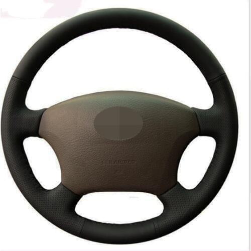 Black Car Steering Wheel Cover Hand-stitched Genuine Leather For Toyota Land Cruiser Prado 120