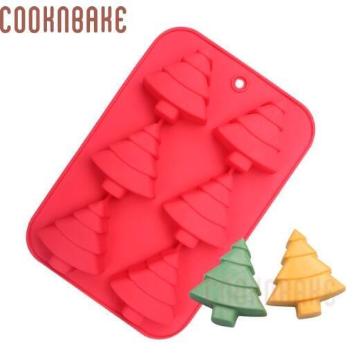 COOKNBAKE Christmas tree soap mold Silicone Mold for Cake bread biscuit 6 Cavity cake decorating chocolate pudding jello form