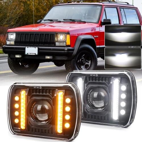 5x7'' Headlights Assembly with Amber Turn Signal White DRL Replace H6054 H5054 Headlight for Jeep-Cherokee XJ -Wrangler YJ GMC