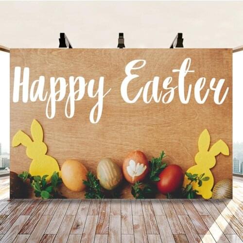 Happy Easter Holidays Bunny Eggs Wooden Board Photography Background Simple Style Backdrop For Kids Photo Studio