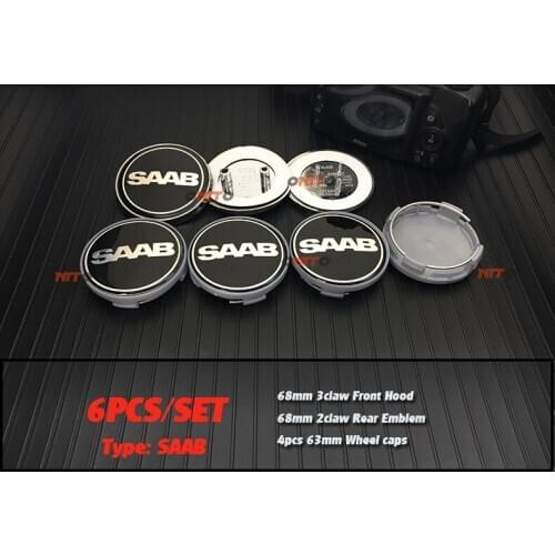 6pcs 68mm bonnet boot Saab 9-3 9-5 9-2x 9-5x 9-7x 9000 sticker 63mm Wheel Center Hub Cap wheel Badge covers 60mm for saab Letter