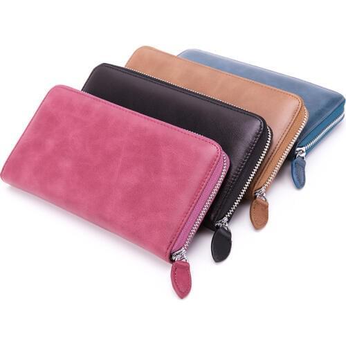 Hot Sales Cowhide Female Wallets Zipper Genuine Leather Long Women Wallets 36 Cards Large Capacity Mobile Phone Clutch Purse