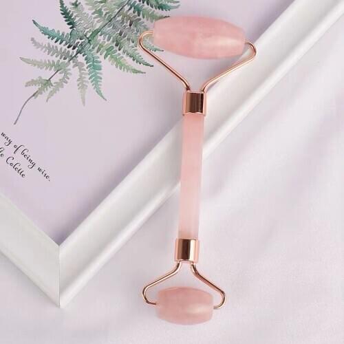 Natural Rose Pink Quartz Face Roller Massager Double Stone Massage Stick For Neck Eye Skincare Facial Roller