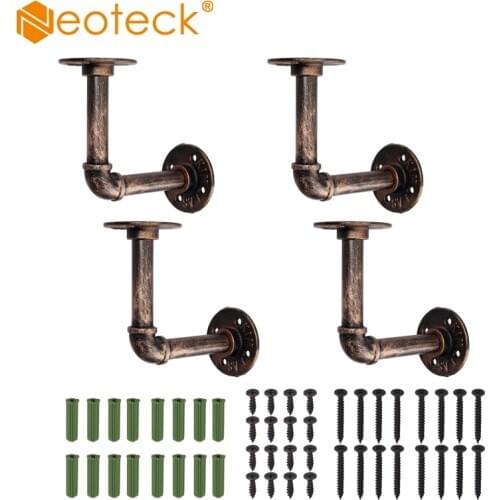 Neoteck 4 Pcs Bronze Iron Industrial Tube Pipe Rack Shelf for Bookshelf Floating Shelf Plumbing Hose for Scaffolding Board