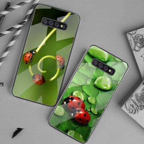 Cute leaf ladybug Bling Cute Phone Case Tempered Glass For Samsung S20 Plus S7 S8 S9 S10 Plus Note 8 9 10 Plus