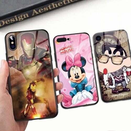 Fashion Cartoon Phone Case For iPhone 11 7 8 Plus X XR XS 12pro MAX 6 S Plus SE 2021 Hard Tempered Glass Phone Case Back Cover
