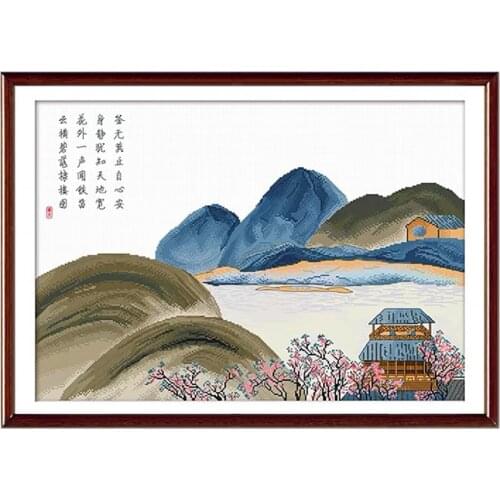 Abstract Mountain River Overture Landscape Paintings Stamped Cross Stitch Kit, 31.5" x 23.6"