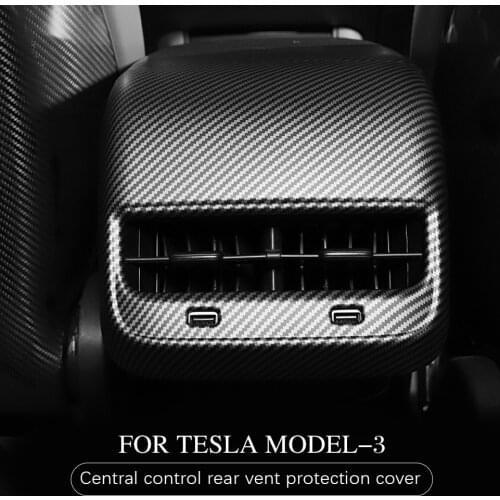 Car Back Air Vent Frame Sticker For Tesla Model 3 2019-2021 Rear Air Outlet Cover ABS Carbon Fiber Decorative Stickers Styling