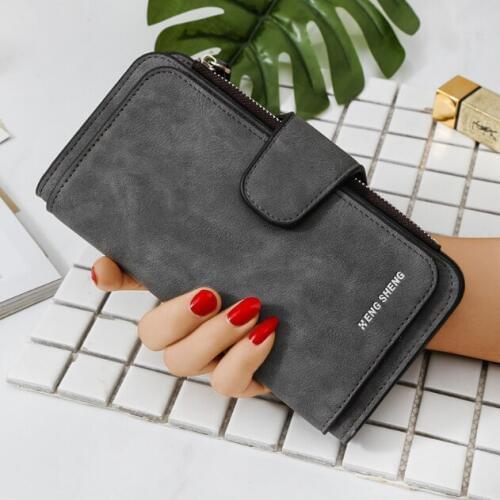 2021 New Womens Long Wallet Zipper Scrub -Thin Casual Bag Ladies PU Leather Long Purse Wallet Card Phone Holder Bag