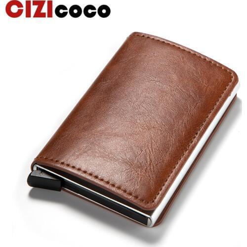 New Men Antitheft Card Holder Fashion Metal Credit Card Holder RFID Aluminium Card Case PU Leather Travel Card Wallet