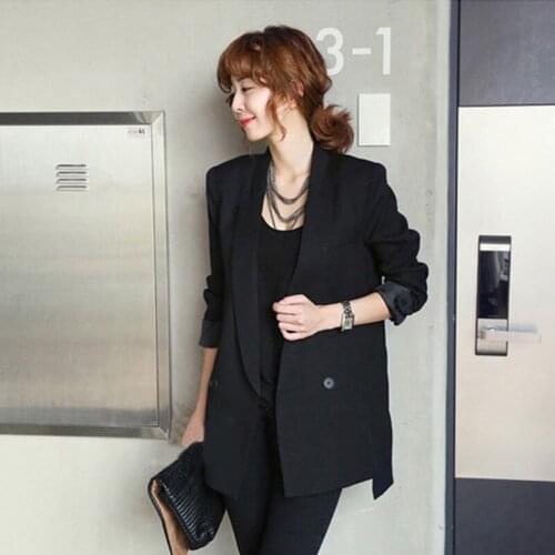Slim Fit Office Ladies Black Blazer Elegant Single Button Long Sleeve Notched Collar Womens Casual Suits Coats Plus Size S-2XL